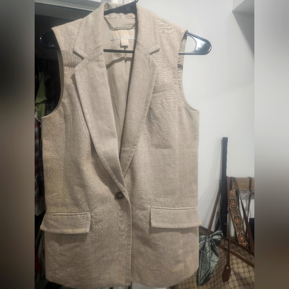 Michael Kors Tan Sleeveless Linen Vest